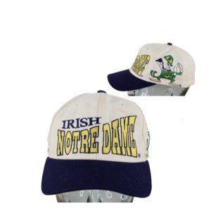 Vintage 90s University of Notre Dame Big Logo Spell Out Fitted Hat White 7 1/8